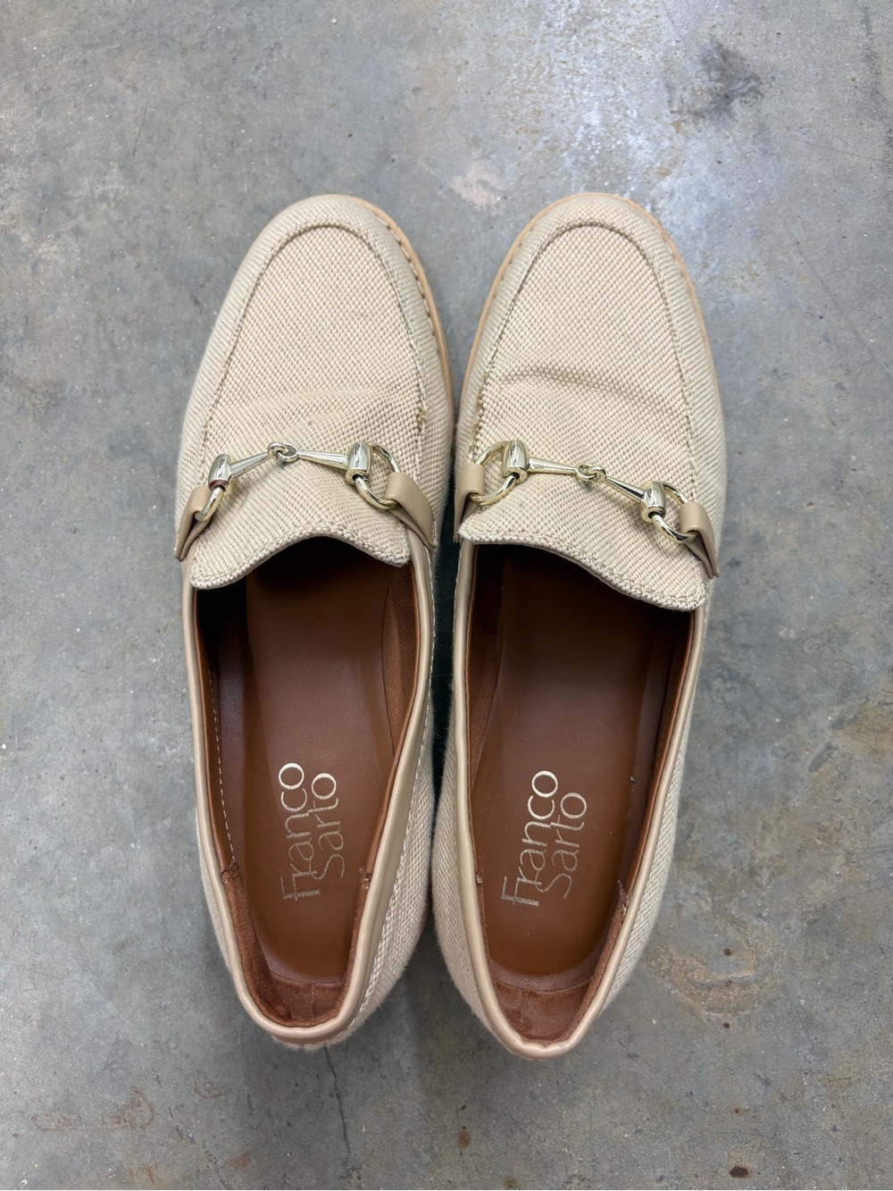 Franco Sarto Canvas Horsebit Lug Sole Loafers Beige Tan Women’s 7.5